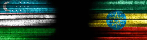 Флаги Узбекистана Эфиопии Чёрном Фоне — стоковое фото