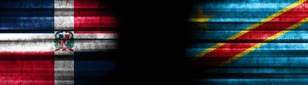 Dominican Republic and Democratic Republic of Congo Flags on Black Background