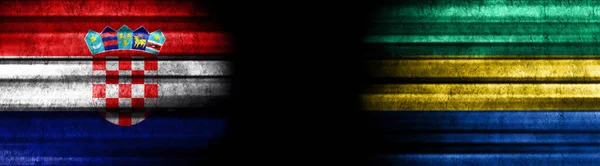 Hırvatistan Gabon Bayrakları Siyah Arkaplanda — Stok fotoğraf