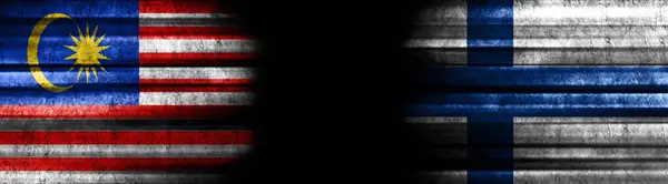 Maleisië Finland Vlaggen Zwarte Achtergrond — Stockfoto