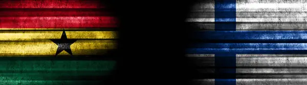 Ghana Und Finnland Flaggen Auf Schwarzem Hintergrund — Stockfoto