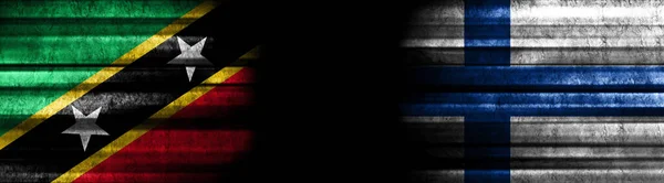 Saint Kitts Nevis Finland Vlaggen Zwarte Achtergrond — Stockfoto