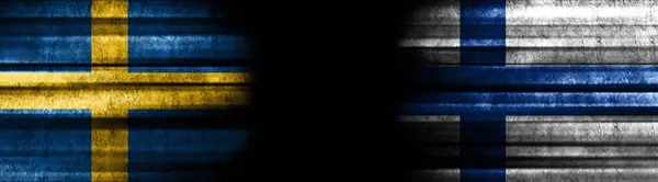 Sweden and Finland Flags on Black Background