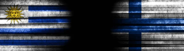 Bandeiras Uruguai Finlândia Fundo Preto — Fotografia de Stock