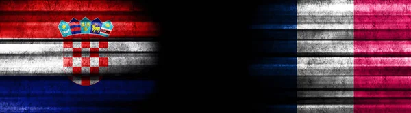 Kroatien Und Frankreich Flaggen Auf Schwarzem Hintergrund — Stockfoto