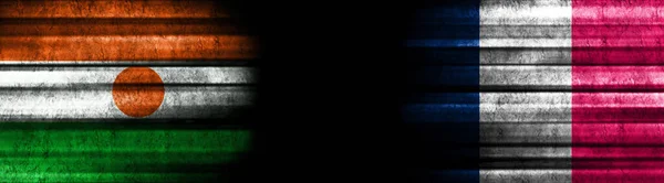 Niger Frankrijk Vlaggen Zwarte Achtergrond — Stockfoto