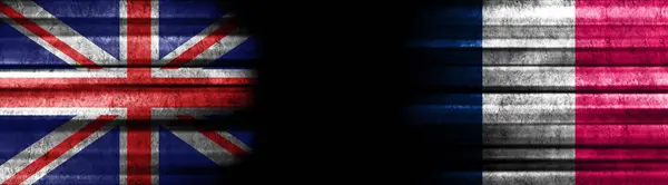 Verenigd Koninkrijk Frankrijk Vlaggen Zwarte Achtergrond — Stockfoto