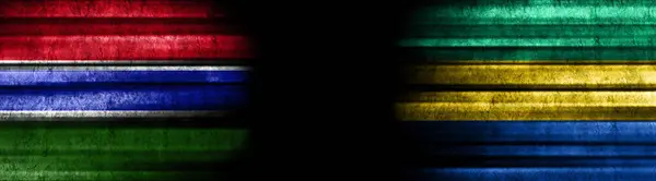 Bandiere Gambia Gabon Sfondo Nero — Foto Stock