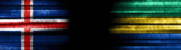 Izland Gabon Zászlók Fekete Háttér — Stock Fotó