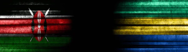 Flagi Kenii Gabonu Czarnym Tle — Zdjęcie stockowe
