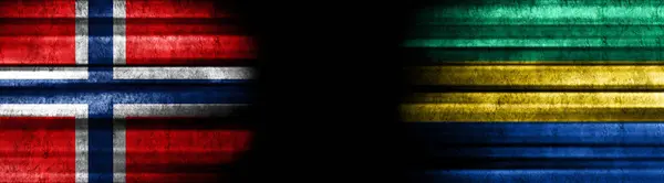 Noorwegen Gabon Vlaggen Zwarte Achtergrond — Stockfoto