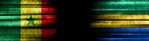 Bandeiras Senegal Gabão Fundo Preto — Fotografia de Stock