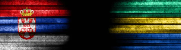 Serbia Gabon Flags Black Background — Stock Photo, Image