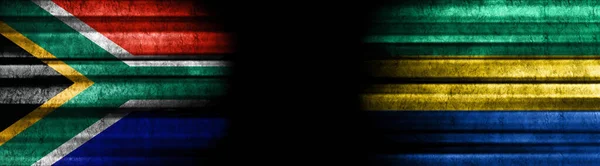 Bandiere Sud Africa Gabon Sfondo Nero — Foto Stock