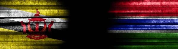 Bandiere Brunei Gambia Sfondo Nero — Foto Stock