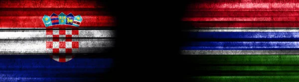 Kroatien Och Gambia Flaggor Svart Bakgrund — Stockfoto
