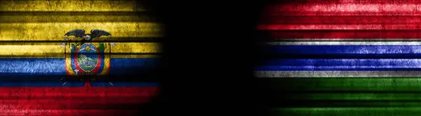 Εκουαδόρ Και Γκάμπια Σημαίες Μαύρο Φόντο — Φωτογραφία Αρχείου