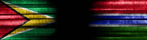 Flaggen Von Guyana Und Gambia Auf Schwarzem Hintergrund — Stockfoto