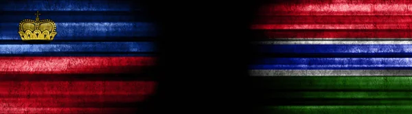 Bandeiras Liechtenstein Gâmbia Fundo Preto — Fotografia de Stock