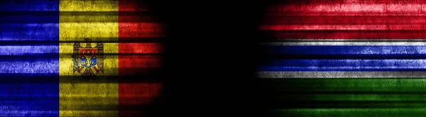 Moldavia Gambia Bandiere Sfondo Nero — Foto Stock