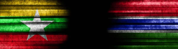 Myanmar Gambia Flags Black Background — Stock Photo, Image