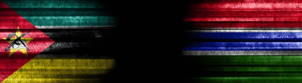 Mozambique Gambia Flags Black Background — Stock Photo, Image