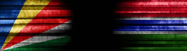 Seychelles Gambia Bandiere Sfondo Nero — Foto Stock