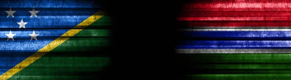 Solomon Islands Gambia Flags Black Background — Stock Photo, Image