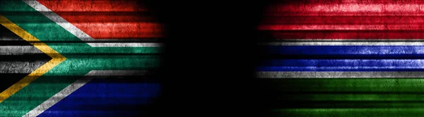 Bandiere Sudafrica Gambia Sfondo Nero — Foto Stock