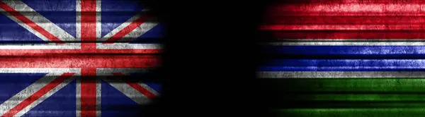 Banderas Del Reino Unido Gambia Sobre Fondo Negro — Foto de Stock