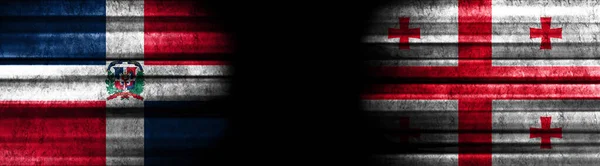 Флаги Доминиканской Республики Грузии Чёрном Фоне — стоковое фото
