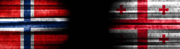 Norvégia Grúzia Zászlók Fekete Háttér — Stock Fotó