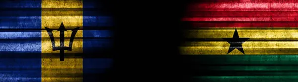 Flaggen Von Barbados Und Ghana Auf Schwarzem Hintergrund — Stockfoto