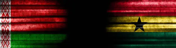 Weißrussland Und Ghana Fahnen Auf Schwarzem Hintergrund — Stockfoto
