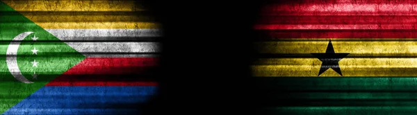 Comoren Ghana Vlaggen Zwarte Achtergrond — Stockfoto