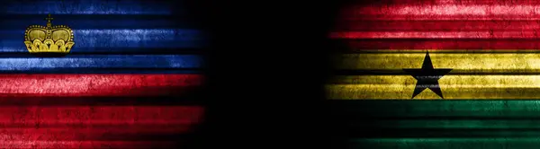 Liechtenstein Und Ghana Flaggen Auf Schwarzem Hintergrund — Stockfoto