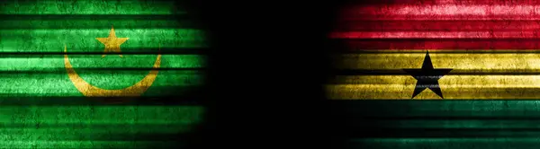 Mauretanien Und Ghana Flaggen Auf Schwarzem Hintergrund — Stockfoto