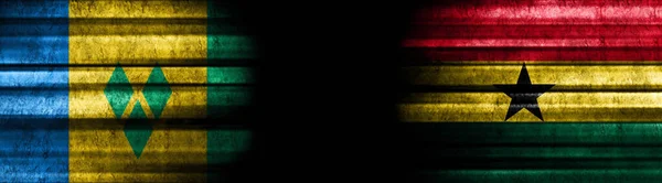Saint Vincent Grenadine Szigetek Ghána Zászlók Fekete Háttér — Stock Fotó