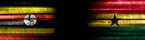 Bandiere Uganda Ghana Sfondo Nero — Foto Stock