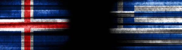 Bandeiras Islândia Grécia Sobre Fundo Preto — Fotografia de Stock