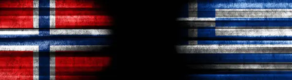 Norge Och Grekland Flaggor Med Svart Bakgrund — Stockfoto