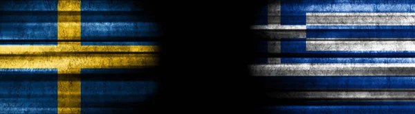 Sweden Greece Flags Black Background — Stock Photo, Image