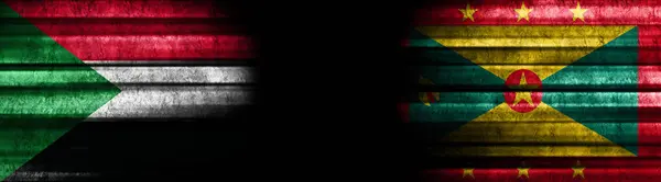 苏丹和格林纳达黑色背景旗 — 图库照片