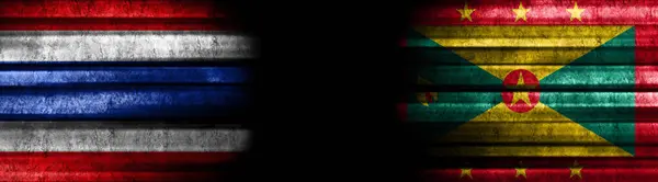 Thailand and Grenada Flags on Black Background