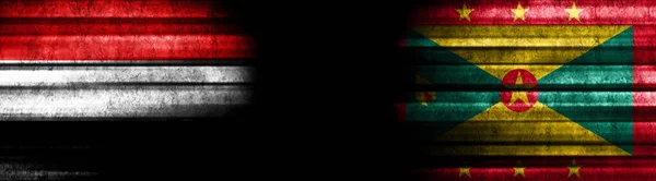 Jemen Und Grenada Flaggen Auf Schwarzem Hintergrund — Stockfoto
