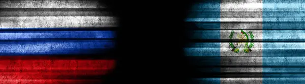 Drapeaux Russie Guatemala Sur Fond Noir — Photo