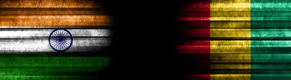 India Guinea Zászlók Fekete Háttér — Stock Fotó