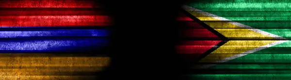 Bandiere Armenia Guyana Sfondo Nero — Foto Stock