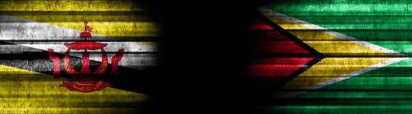 Bandiere Brunei Guyana Sfondo Nero — Foto Stock