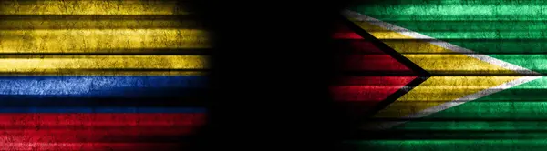 Colombia Guyana Vlaggen Zwarte Achtergrond — Stockfoto